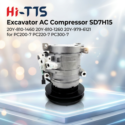 Construction Machinery Parts 24V A/C Compressor 20Y-979-6121 for  PC200-7 PC200-8 PC300-8 Excavator Spare Parts