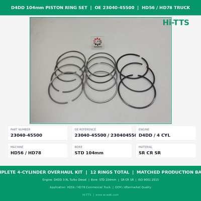 104mm Diesel Engine Piston Ring Set OE 23040-45500 Complete 4 Cylinder Overhaul Kit for D4DD HD65 HD78 Truck